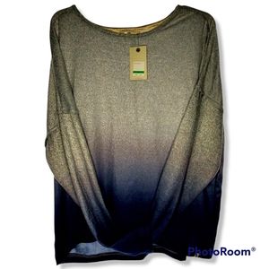 NWT Lucky Brand Tie Dye Gray Blue Ombre Pullover Crew neck Sweater L Large